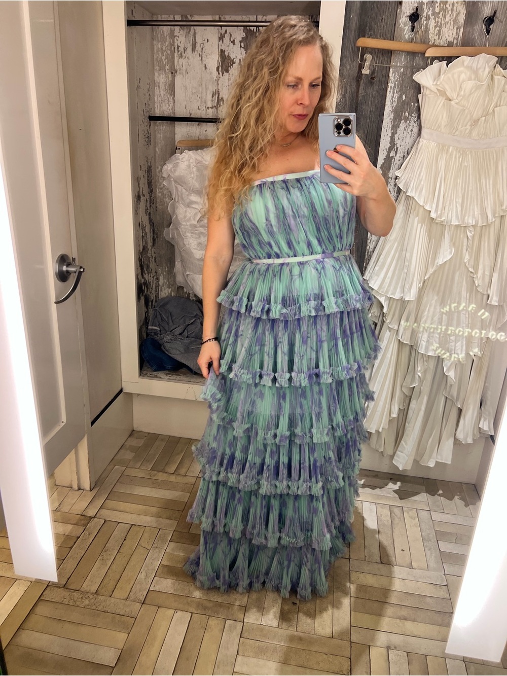 Hutch Glenda Tiered Strapless Ruffled Gown in Mint & Lavender - Picture 6 of 6